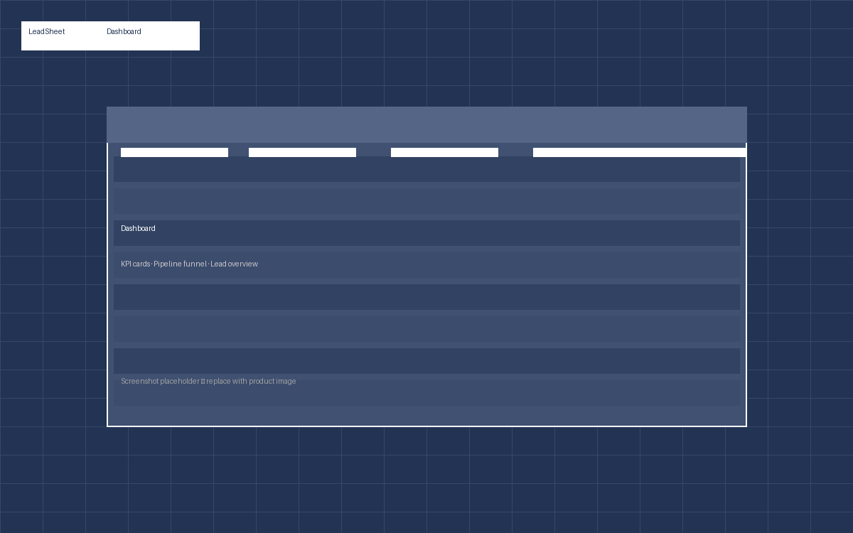 LeadSheet Dashboard with KPI cards and pipeline funnel chart