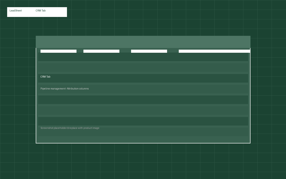 LeadSheet CRM tab showing pipeline columns and attribution data